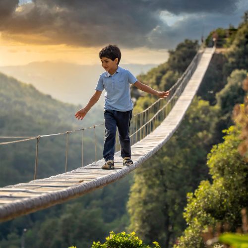 Bambino affetto da disprassia in equilibrio su una fune
