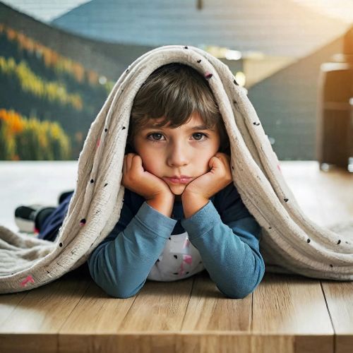 Meltdown, shutdown, autismo. Immagine di un bambino autistico seduto con il capo tra le gambe e le braccia avvolte intorno a sé in segno di disagio durante una fase di shutdown.