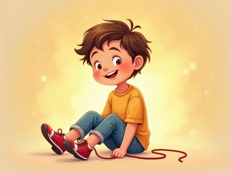 Un bambino che riesce ad allacciarsi le scarpe